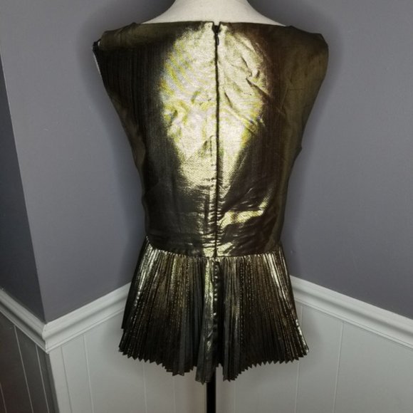 Host Pick✨ Kate Spade Saturday Light Beam Peplum Top. Gold pleated lame Size 00 - Picture 3 of 11
